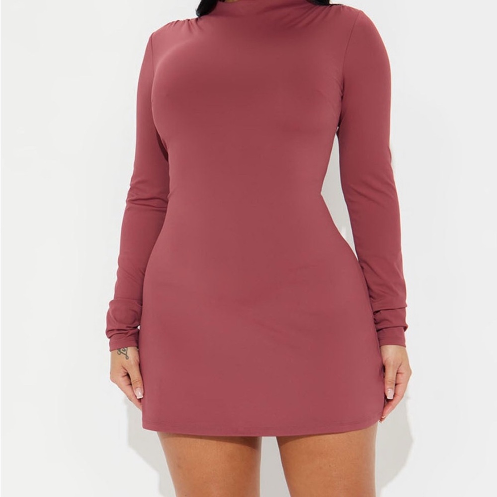 Fashion Nova Pink Ribbed Bodycon Dress Turtleneck Long Sleeve